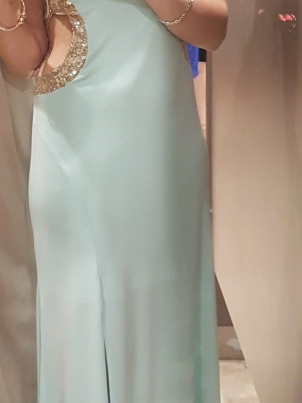 Elegant Sequin-Trim Mint Evening Dress